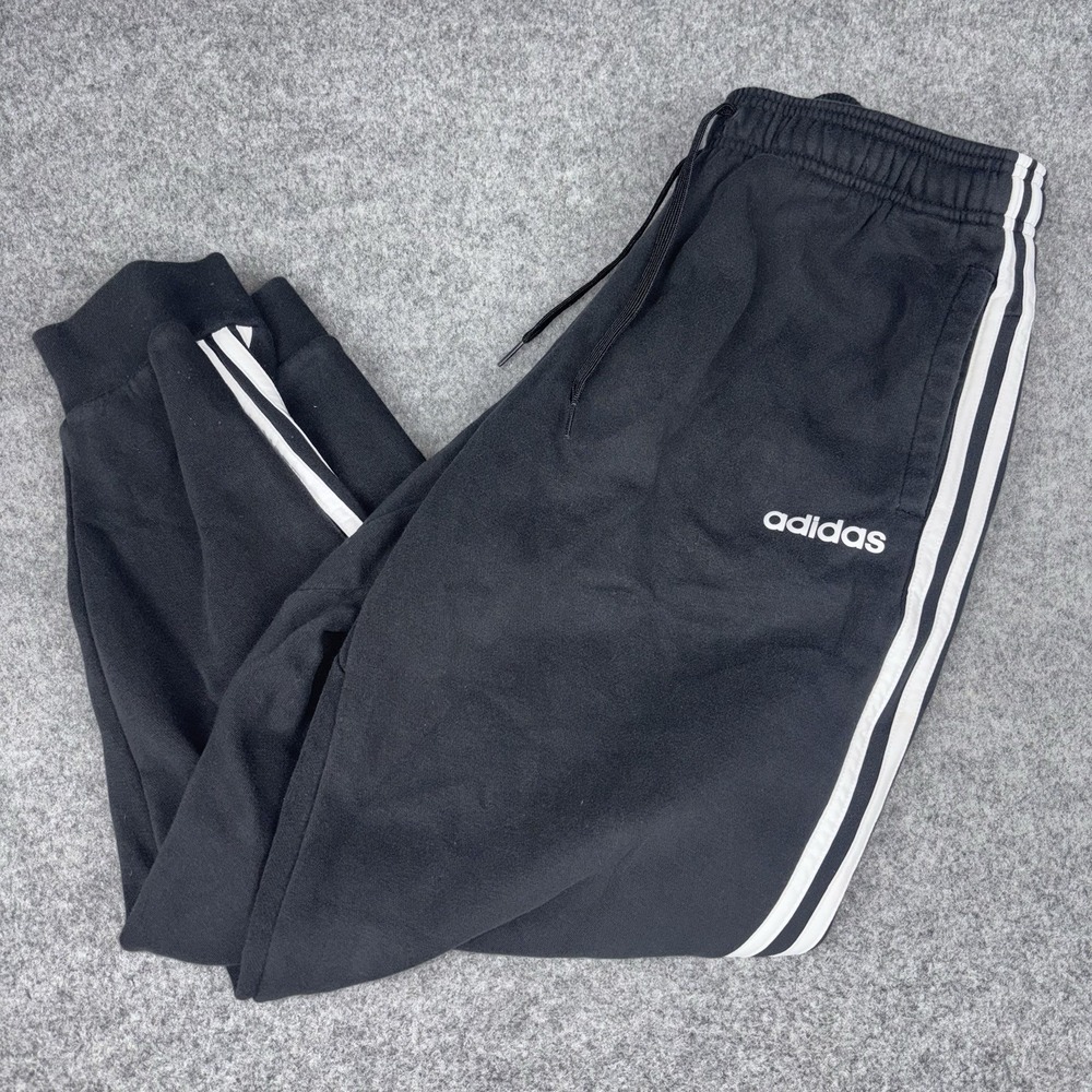 Adidas Sweatpants Mens Large Black Joggers 3 Stripe Fleece Lined‎ Athletic Gym
